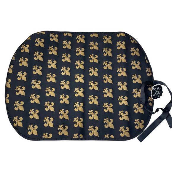 5 Placemats Fleur de Lis Chevron Black Gold NWT - Picture 2 of 8